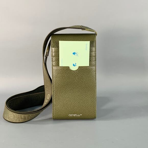 OFF-WHITE One Size Green Olive Embossed Pebble Grain Leather Phone Bag - Picture 4 of 10